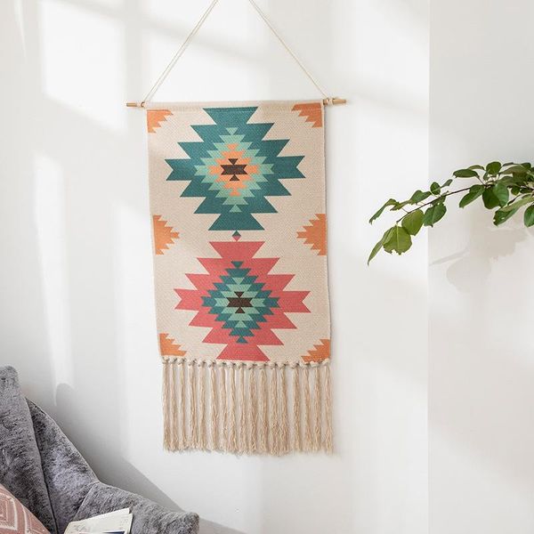 

carpets tapestry decoration bedroom hanging cloth nordic hand-woven ins wind background tassel branch color living room