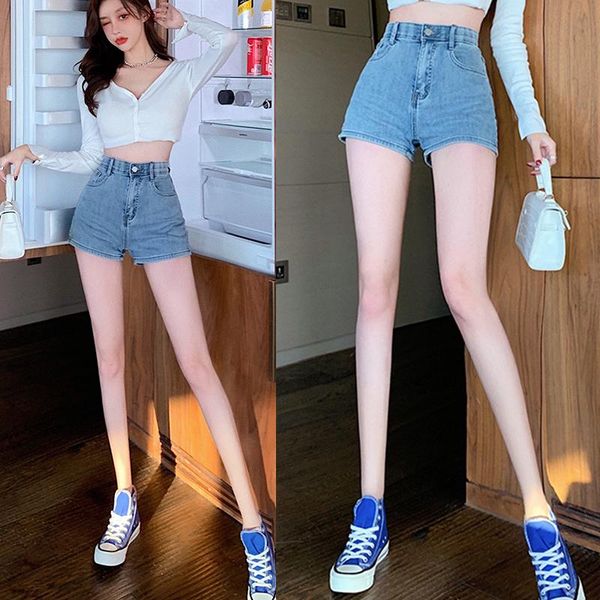 

women's jeans 2021 denim short spring and summer tight elastic a-line thin section all-match outer wear pants high waist women, Blue