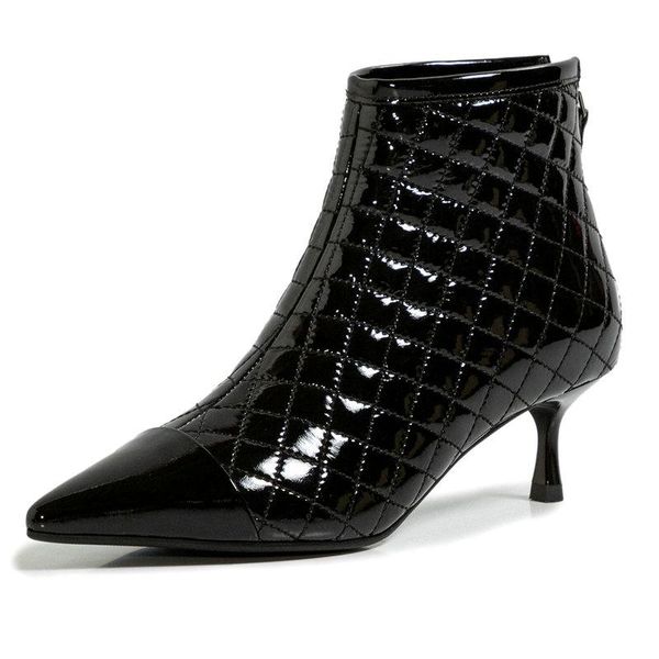 

boots mix colors genuine leather office lady autumn winter women ankle poined toe thin high heels shoes woman, Black