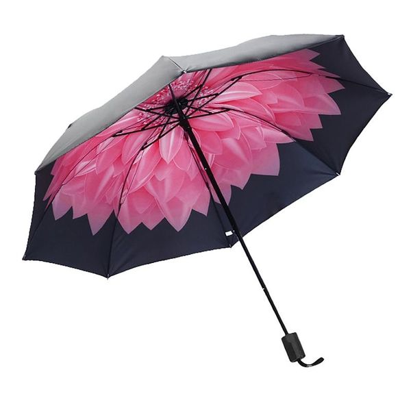 

umbrellas umbrella men woman rain windproof 3d flower print 3 folding outdoor parapluie