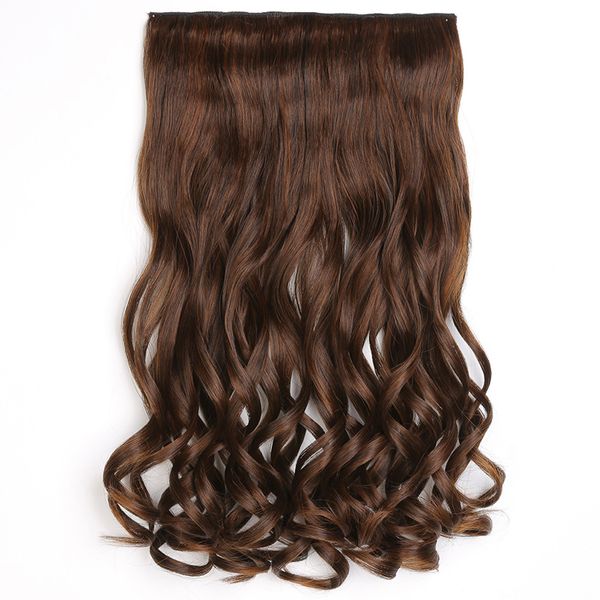 Parrucche sintetiche Clip lunga e riccia in un unico pezzo di capelli 5 clip Pezzi neri marroni falsi per le donne WH0533