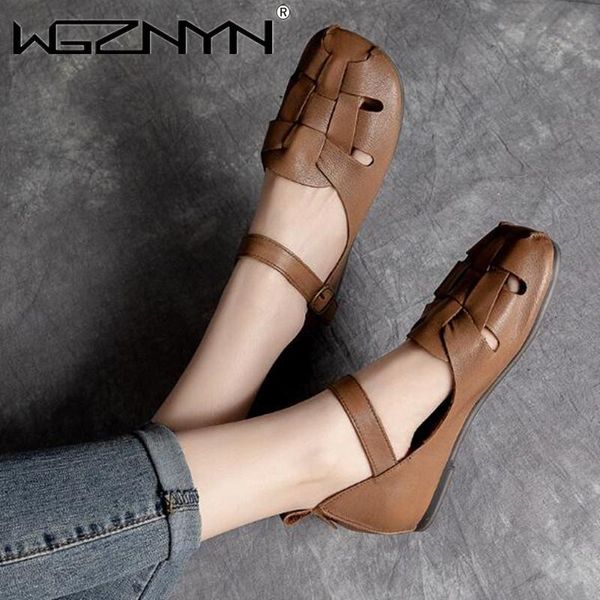 

sandals retro shoes women genuine pu leather 2021 summer autumn sewing flat with handmade concise casual ladies, Black