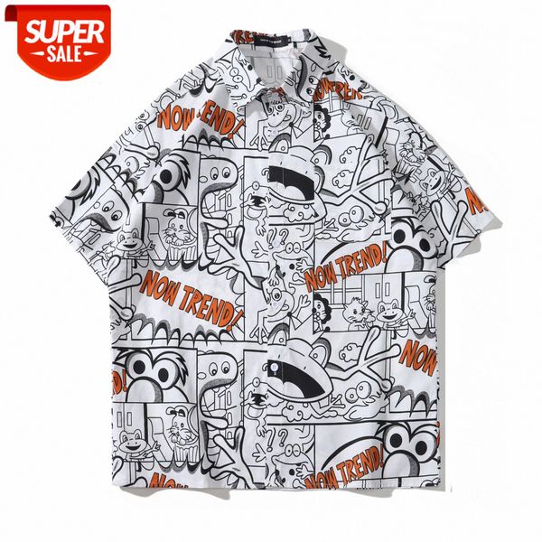 

graffiti short shirt men's sleeve comic plaid printing flow loose couple #ti58, White;black