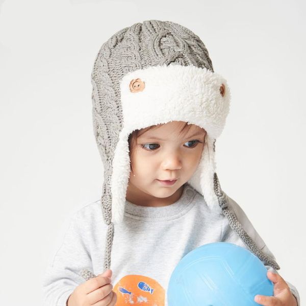 

caps & hats autumn winter baby girls boys bomber hat cotton knit kids beanie for and with fleece lining children, Yellow