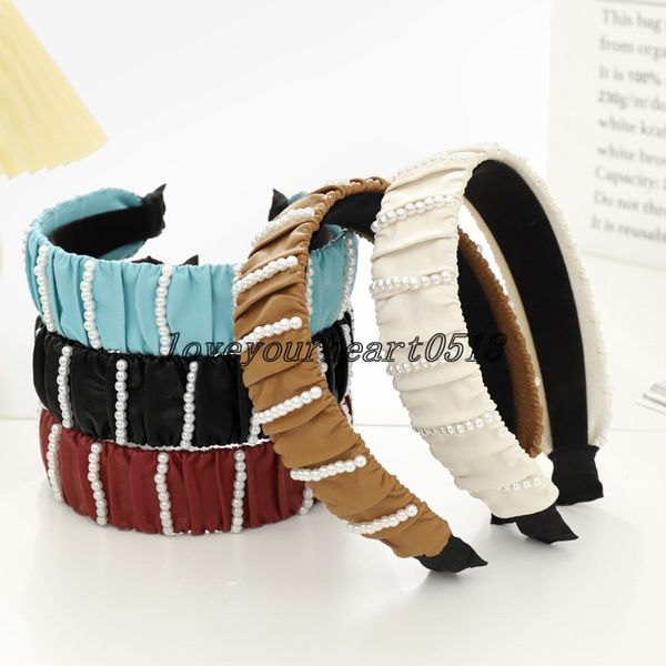 

vintage pearl pu leather headbands fold bezel hairband women hair accessories girls headband opaska do wlosow bandeau femme diademas, Silver