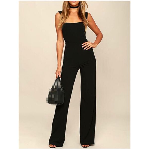 

women's jumpsuits & rompers square collar slim jumpsuit flare trousers, Black;white