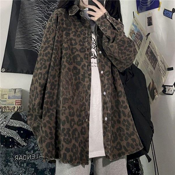 

shirts for men long sleeve 2021 spring leopard oversized shirt couple retro wild loose oversize large version outer jacket, White;black