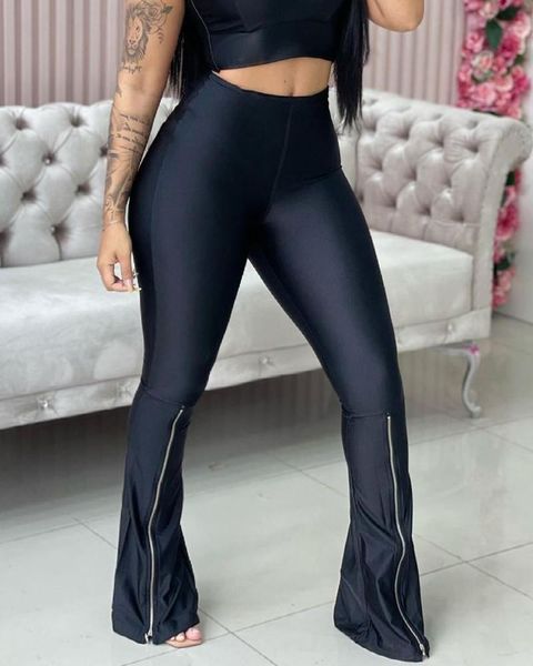 

women's pants & capris casual flare zipper design high waist bootcut 2021, Black;white