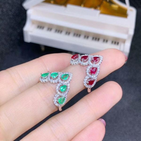 

cluster rings [meibapj natural emerald ruby gemstone ring for women real 925 sterling silver charm fine jewelry, Golden;silver
