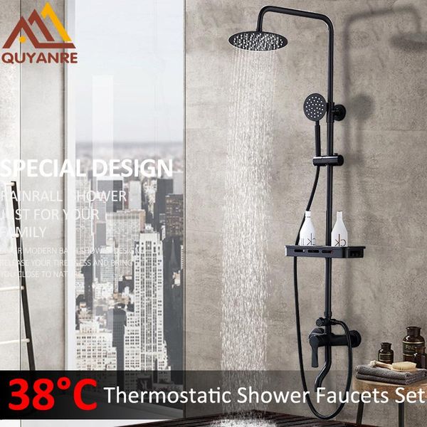 

bathroom shower sets quyanre black orb thermostatic faucets set rain commodity shelf dual function spray 3 way mixer tap bath