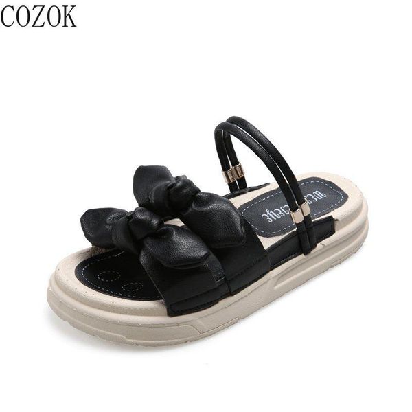 

2021 new women's sandals simple vamp bow decoration sweet and versatile small fresh two-wear women's sandals, Black