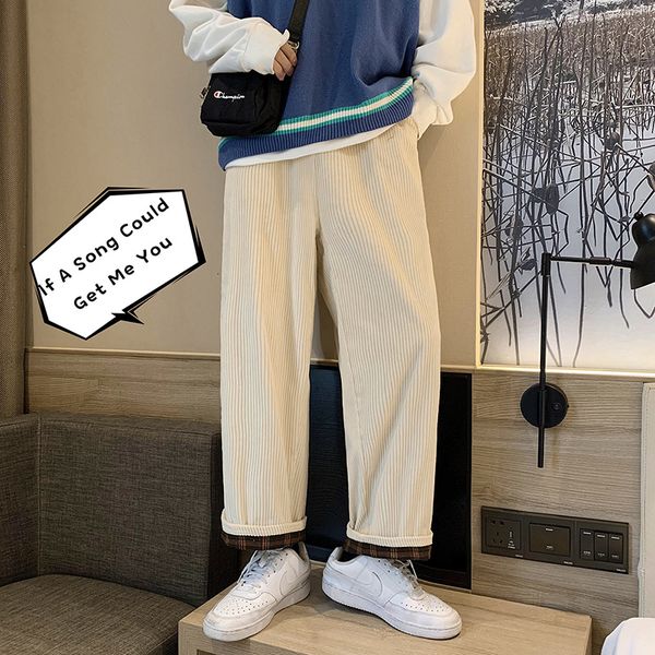 

2021 new winter male veet fabric thicken casual streetwear cargo loose hip hop haren pants solid color sz6y, Black