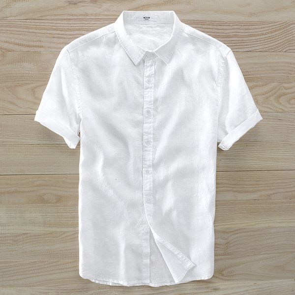

2021 new classic style men's linen short-sleeved summer casual white men shirt flax 5 colors -3xl square collar shirts mens camisa ybl