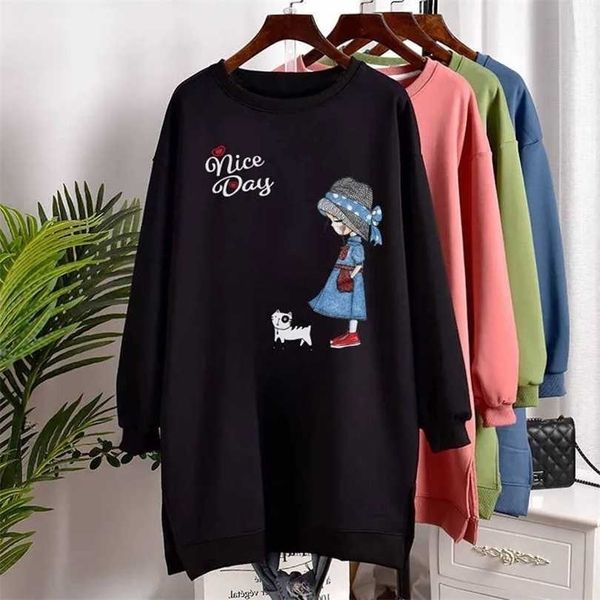 

size 6xl 150kg autumn winter hoodie large long sleeve o neck sweatshirt cartoon printed loose pullovers felmale 211220, Black