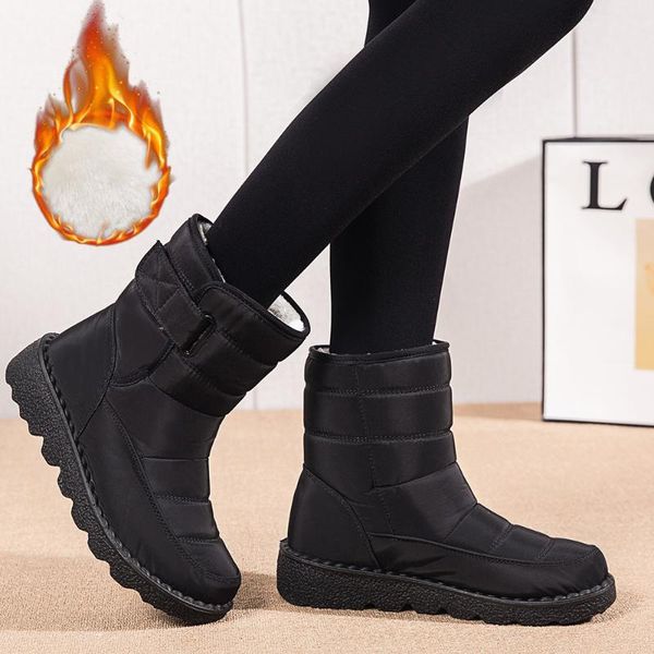 

boots 2021 winter snow women's high waterproof cotton shoes casual short tube with fleece large size, Black