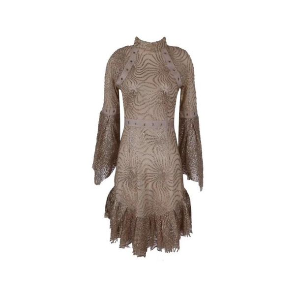 

casual dresses 2021 women khaki round neck long sleeve bodycon vestidos celebrity evening party bandage dress drop, Black;gray