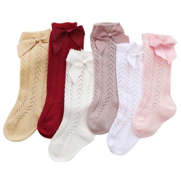 

socks 2021 baby girl boy long sock toddler bow summer mesh knee born infant for girls clothes accesories 0-3 years kid, Pink;yellow