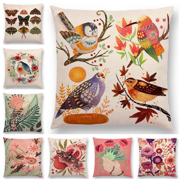 

colorful butterfly cushion cover pink bouquet spring cock cute owl sweet home watercolor sofa pillow case