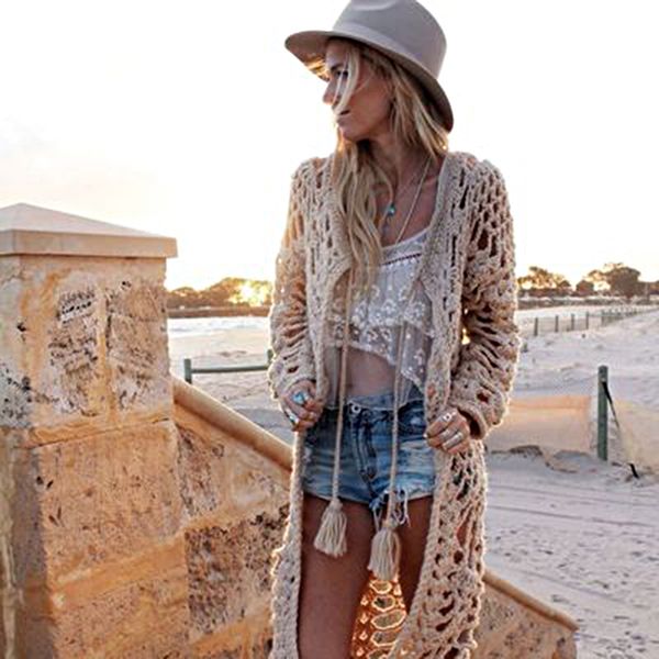 

2021 new lace hollow out women cardigans long sleeve hand knitted sweater beach wear tassels winter sweaters outwear 6g9z, White;black