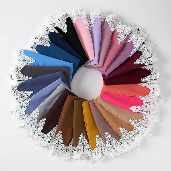 

scarves malaysia fashion chiffon stitching scarf with white embroidered lace solider color shawls headband muslim hijabs scarves/scarf, Blue;gray