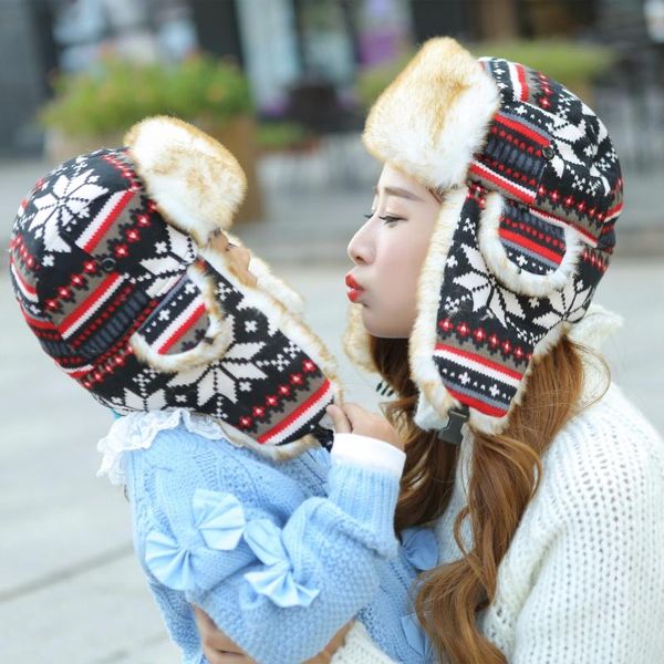 

berets ly winter hat bomber hats for women men outdoor thickening earflap warm snow cap russian ski parent-kid, Blue;gray