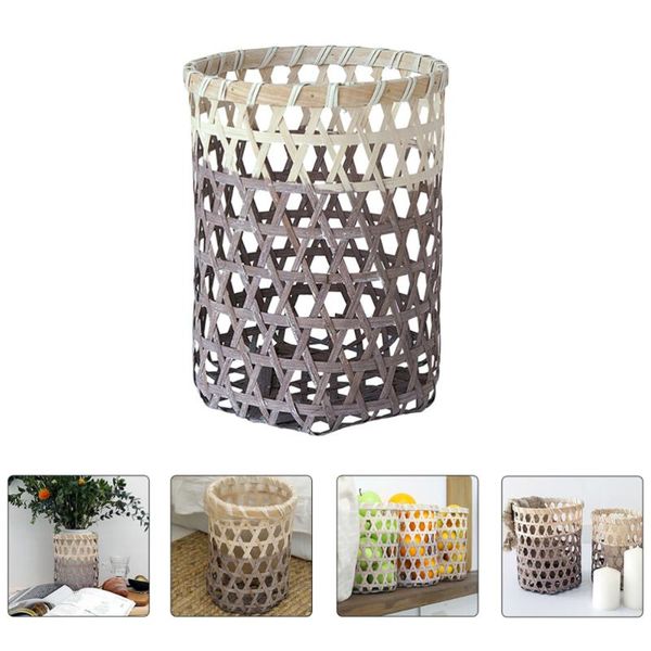

1pc bedside wastepaper basket country style fruit bread basket bamboo
