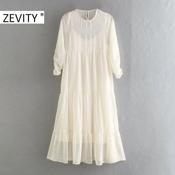 ZEVITY Nuove donne o collo punti cuciture orlo pieghe abito in chiffon femminile imbracatura interna vestido chic casual due pezzi abiti DS4475 210309