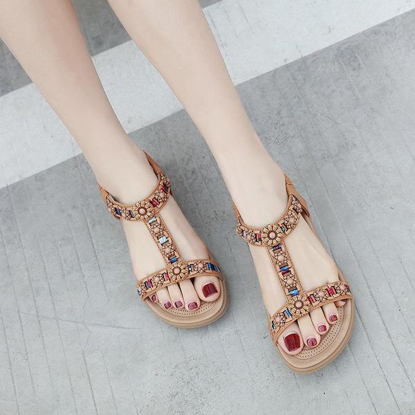 

sandals women gladiator summer flat beach shoes ladies open toe roman sandalias mujer plus size, Black