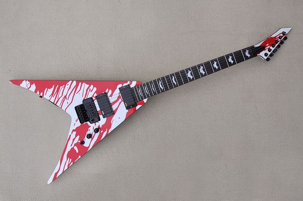 

factory custom white electric guitar with red stickers,double rock bridge,rosewood fretboard,black hardwares,no signature on body,can be cus