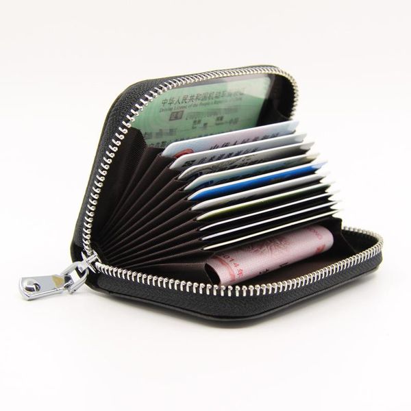 

card holders first layer cowhide organ case rfid anti-theft lady holder men multifunctional zipper small wallet, Brown;gray