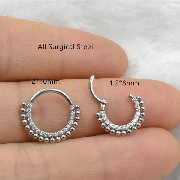 

10pcs body jewelry piercing - 316l surgical steel cz balls ear helix daith cartilage tragus earring nose septum ring, Silver