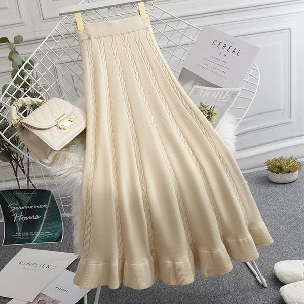 

mesh-knit midi autumn an ladies tall waist a line plied female skirt y106 nd3x, Black
