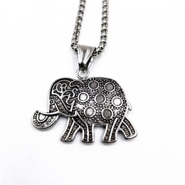 

pendant necklaces collar con colgante de elefante Ã©tnico bohemio acero inoxidable para mujer, cadena vintage regalo novia, Silver