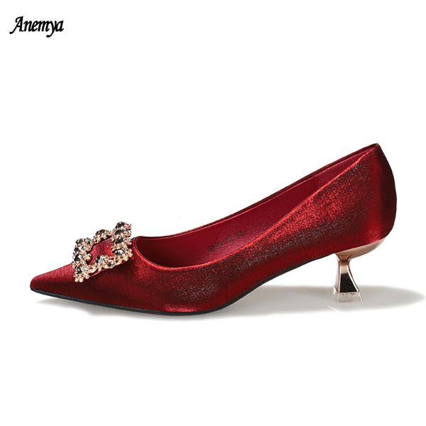 

women' pumps satin rhinestone jewelry button ponited toe high heels wedding party fashion office lady shoes new 39, Black