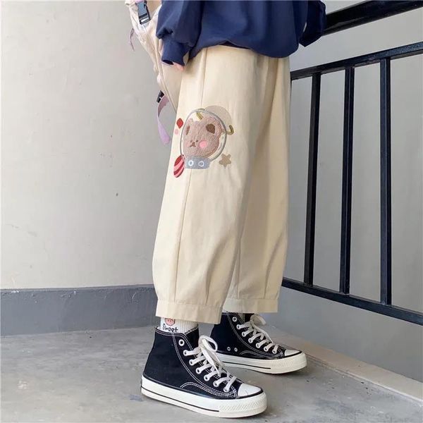 

women's pants & capris beautiful bear embroidered khaki pants fall funny men drop hip-hop sweat girl pencil korean gothic punk rg98, Black;white