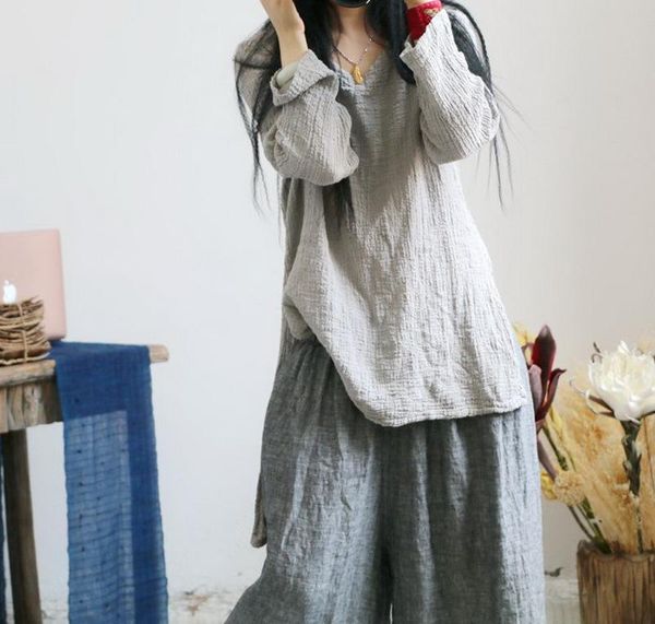 

asymsay new fashion casual white gray color loose plus size cotton linen blouse shirt solid irregular women al1537