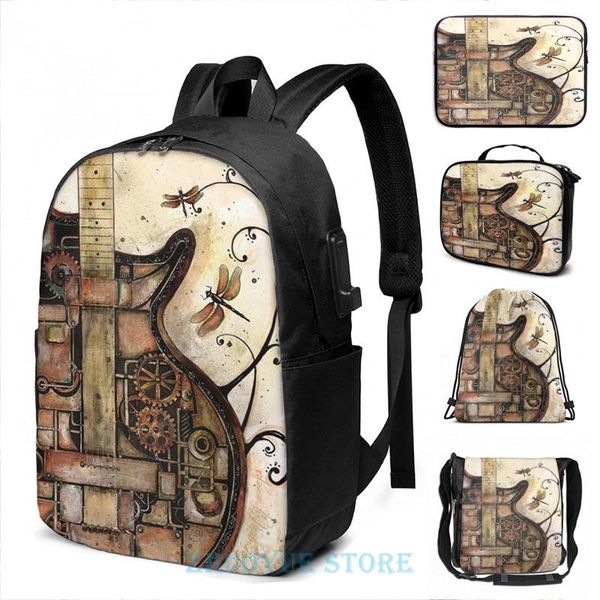 

backpack funny graphic print while my guitar gently weeps(2) usb charge men school bags women bag travel laptop