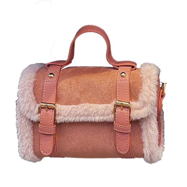 

evening bags faux fur shoulder for women 2021 winter handbags female vintage style crossbody purses lady fashion soft messenger flap