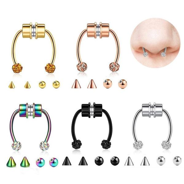 

1 pack magnet prosthetic septum pierced nose hoop reusable magnetic non-pierced septum hoop jewelry fashion accessories, Silver