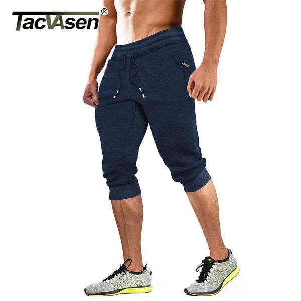 TACVASEN 3/4 Baumwollhose Herren Jogger Fitnessstudio Workout Laufen Lässige Shorts unterhalb des Knies Konische Sport-Jogginghose 210714