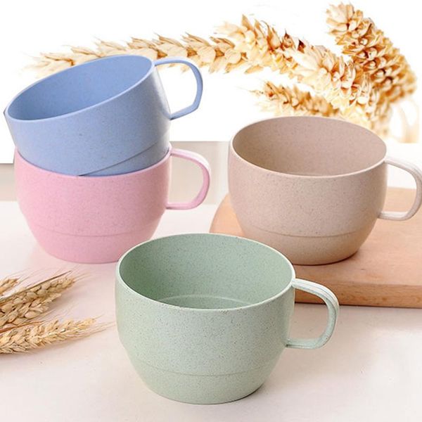 

mugs wheat straw coffee milk breakfast tea cup flat bottom gift mug plastic reusable travel kids cups for kitchen bathroom