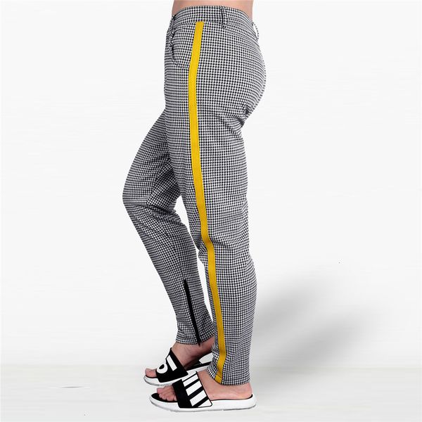 

new 2021 casual joggers sweatpants men fashion lattice trousers male fitness track sportswear streetwear tight pencil pants rkg4, Black
