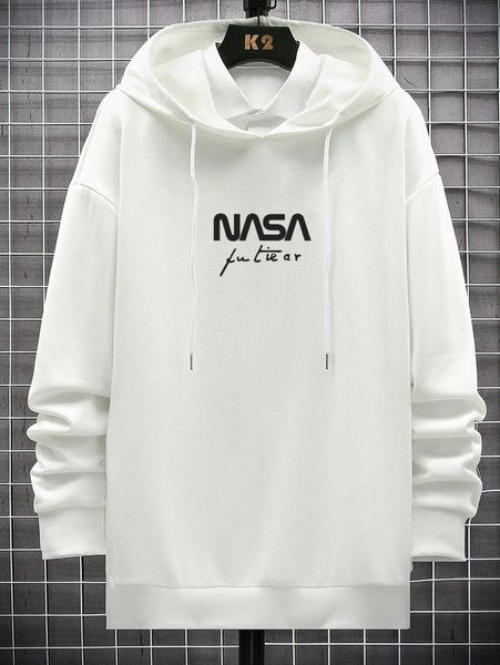 

men letter graphic drawstring hoodie g95k#, Black