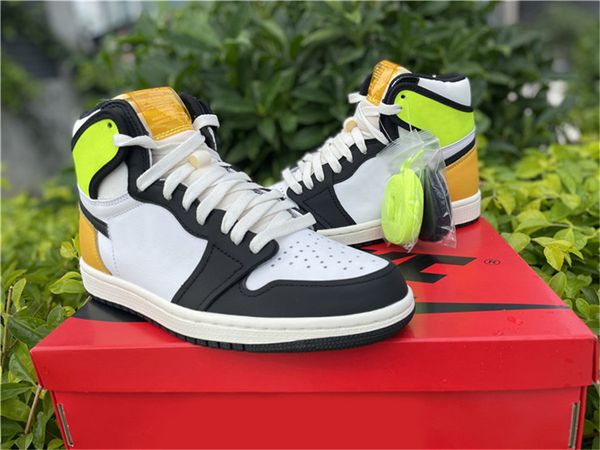 

shoes outdoor shoes&sandals new release 1 high og volt gold men white university black yellow toe 2.0 sports with original box 7-13