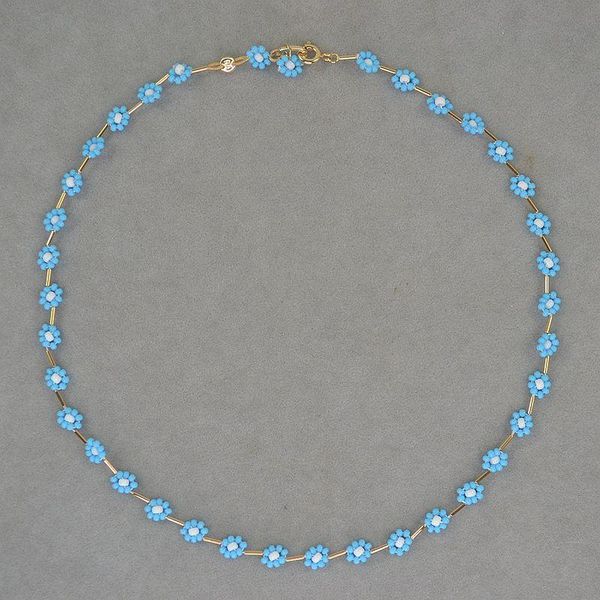 

chokers ra copper tube gold plated blue daisy short necklace, Golden;silver