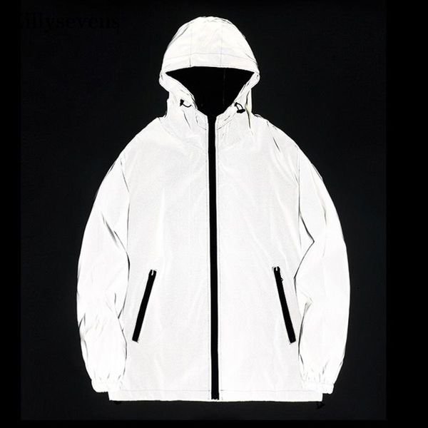 

men's jackets streetwear reflective jacket femmes windbreaker casual hip hop hooded coats mens night shiny veste hommes, Black;brown