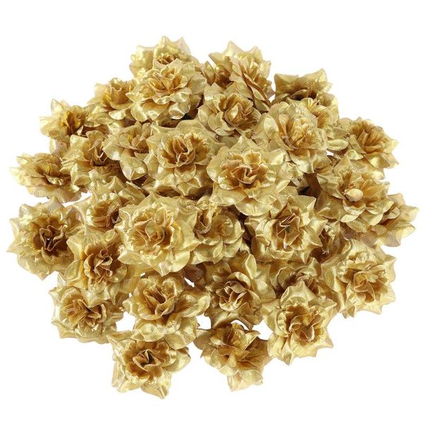 

decorative flowers & wreaths vorcool 50pcs silk rose flower heads for hat clothes embellishment 4.5cm (golden)