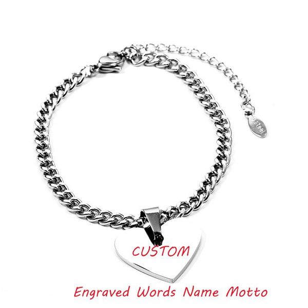 

charm bracelets heart metal engraved baby name bracelet words motte nameplate custom thick chains dropshipped stainless steel friendship jew, Golden;silver