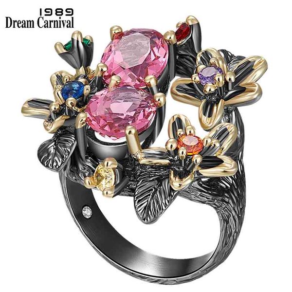 DreamCarnival 1989 Atemberaubender CZ-Ring für Frauen, Verlobungsfeier, Vintage-Blume, auffälliger Fuchsia-Zirkon-Schmuck WA11688FU 210610