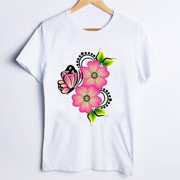 

tees for women print butterfly floral casual style trend cute 90s style ladies clothes lady clothing female t t-shirt, White